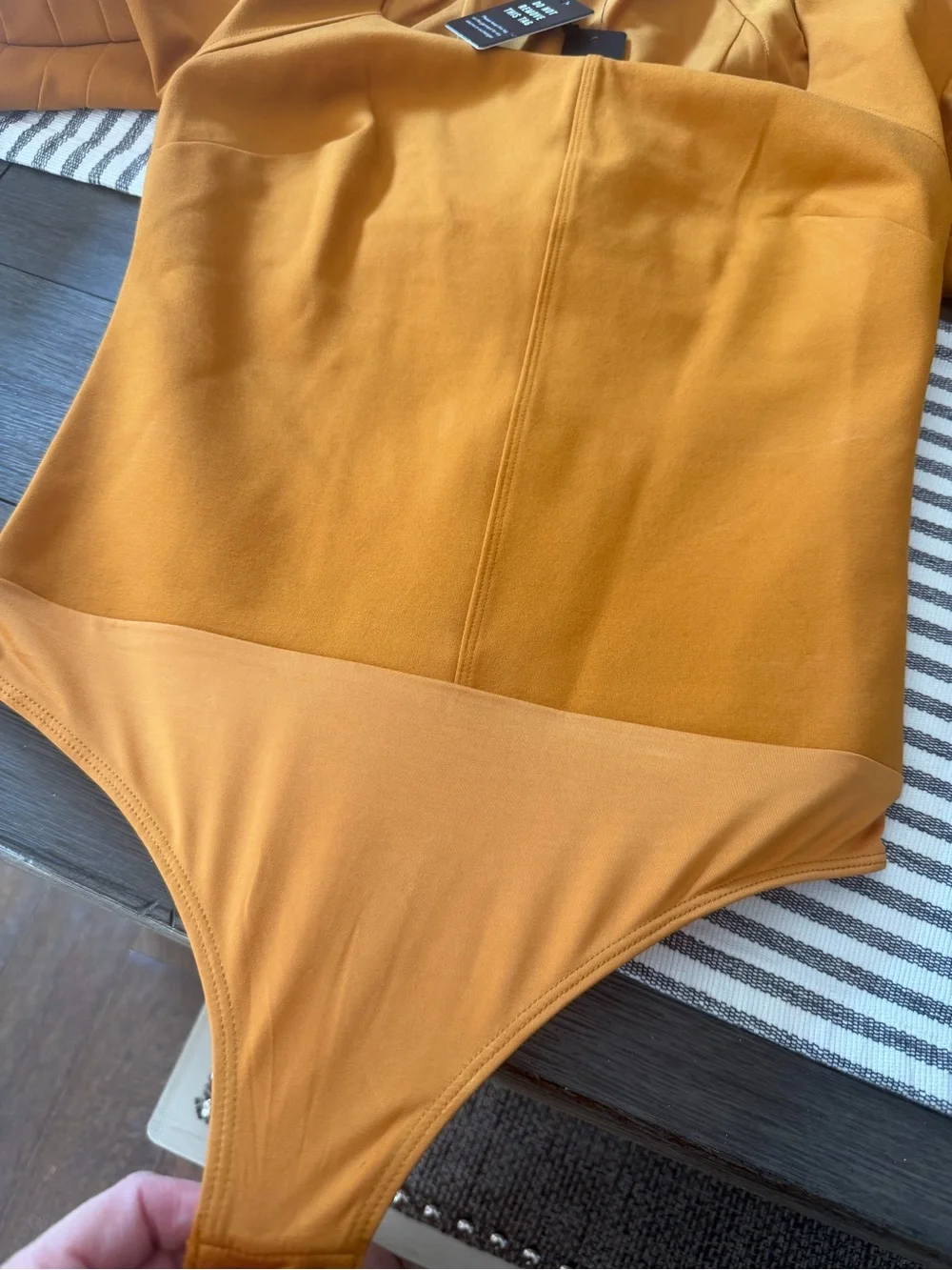 NWT Express Womens Small Puff Sleeve Square Neck Bodysuit Camel Brown